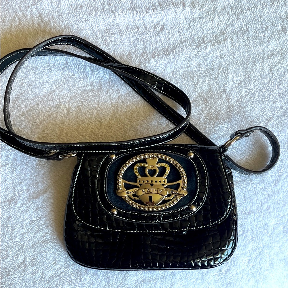 Black VAN KATHY ZEELAND  croc Crossbody Bag VINTAGE.  Y2K